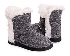 MUK LUKS Cheyenne Cable Knit Heather Hard Sole Slipper Bootie S 5-6 New