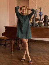 Doen Serene Mini Dress Evergreen Winter Ditsy Women's XS