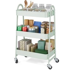 3 Tier Rolling Cart Organizer, Plastic Rolling Cart with Lockable Wheels
