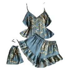 Women  s Vintage Floral Satin Pajama Set Sleepwear Cami and Shorts Loungewear