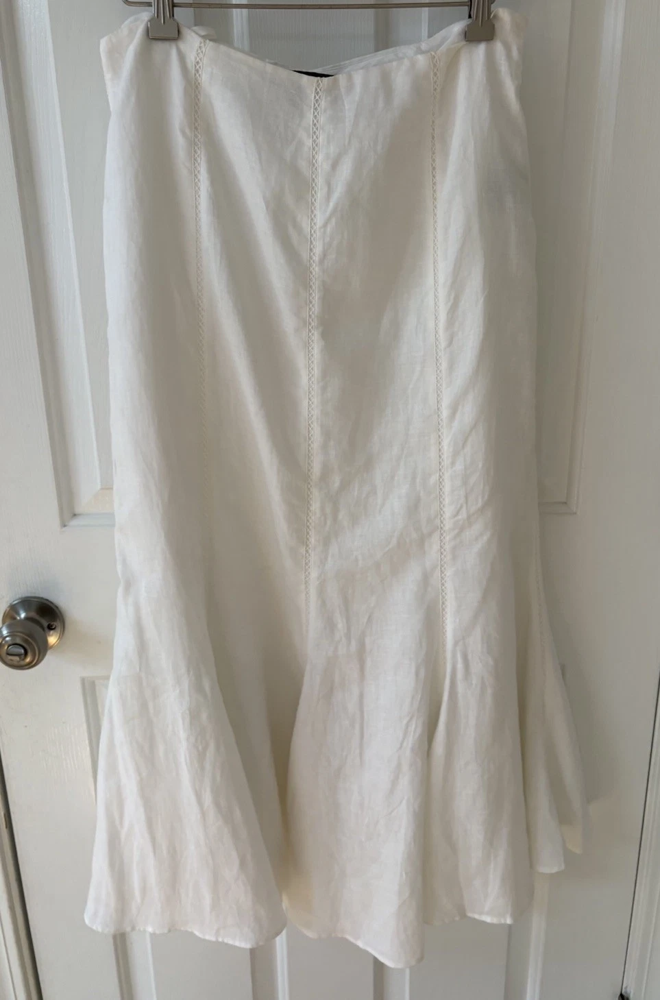 Ralph Lauren Black Label Midi Skirt 6 Linen White Classy Old Money Quiet Luxury