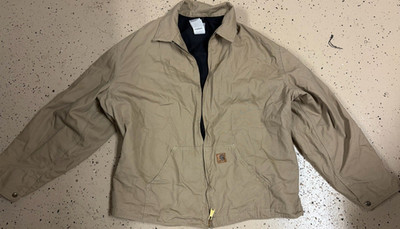 Carhartt Men's 2XL Regular Beige Lined Full Zip Work Jacket Short Point Collar
