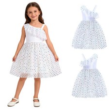 Girls One Shoulder Sleeveless Shiny Sequin Tulle Hem Party Gown Birthday Wedding