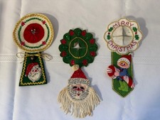 Vtg Bucilla Handmade Christmas Santa Elf Felt Sequin Door Knob Hanger Lot of 3