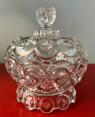 Vintage L.E. Smith Clear Glass Moon & Stars EAPG Style Compote Candy Dish