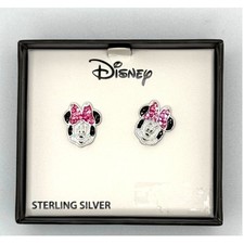 NEW-Sterling Silver Crystal Minnie Mouse Stud Earrings