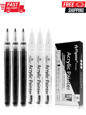 Black Paint Pens, 6 Pack 0.7Mm White Paint Marker Pen Waterproof Permanent Paint