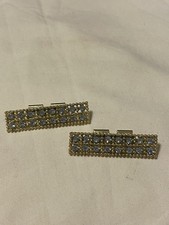 Vintage Blue Rhinestone Shoe Clips Gold Tone Rectangle