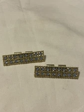 Vintage Blue Rhinestone Shoe Clips Gold Tone Rectangle