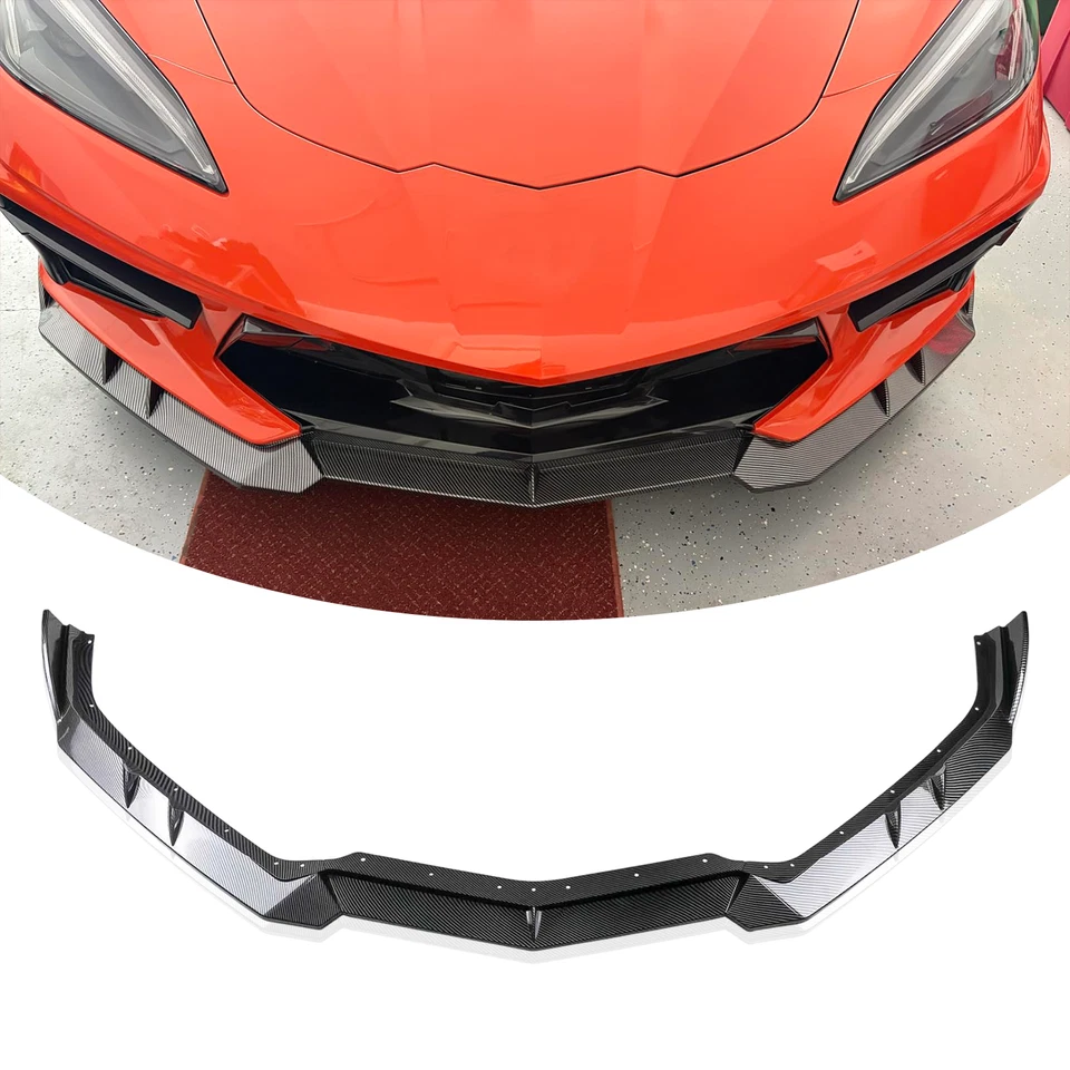 Parachoques delantero divisor de labios estilo fibra de carbono para Chevrolet Corvette C8 2020-2025 Foto 3 de 4