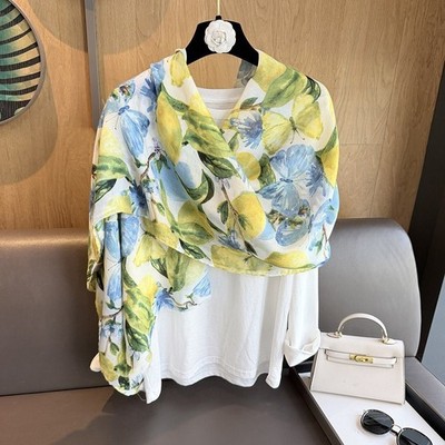 Lemon Tree Butterfly Print Tassel Scarf Cotton Viscose Shawl Hijab 180x90cm