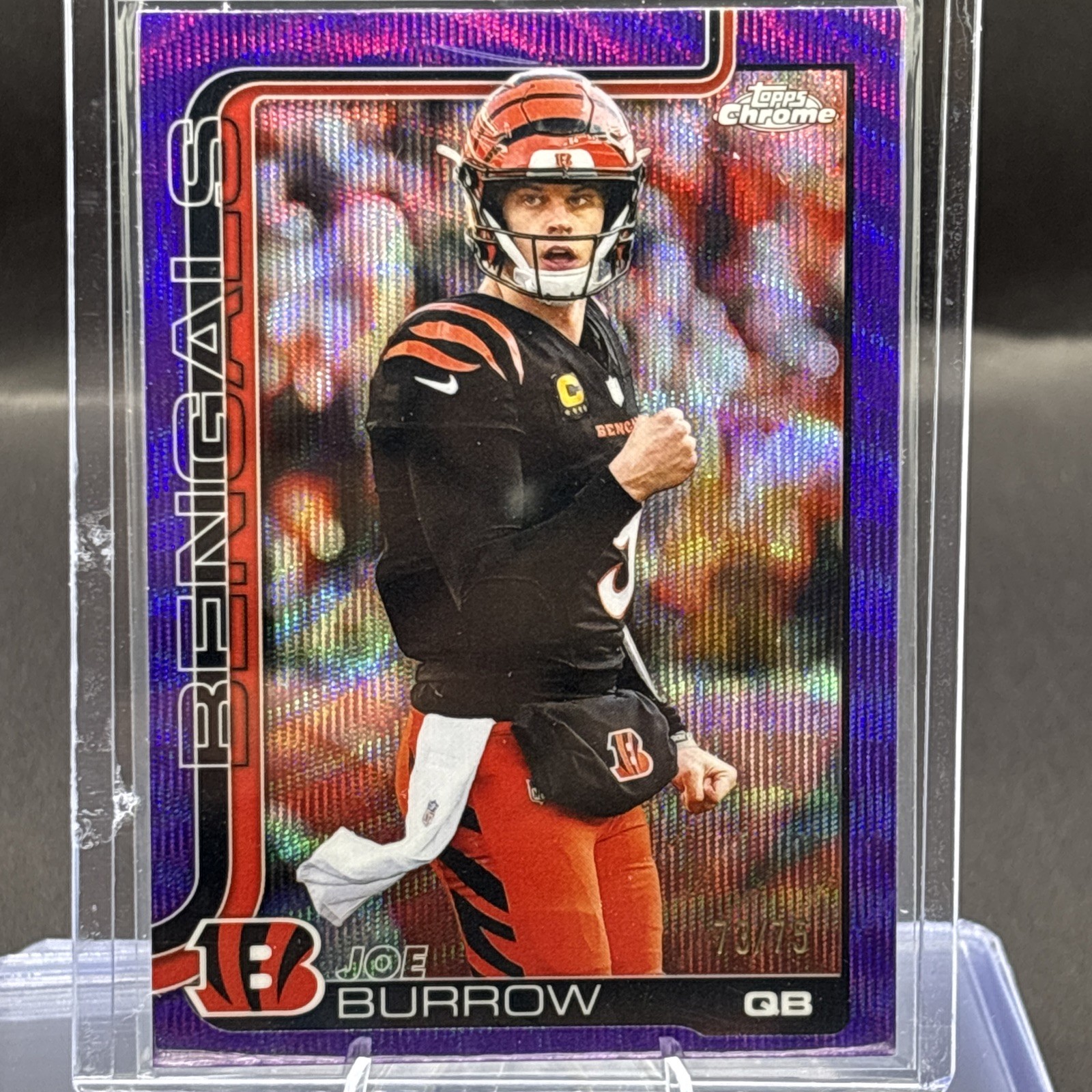 Joe Burrow 2025 Topps Chrome #61 Purple Wave Refractor 73/75