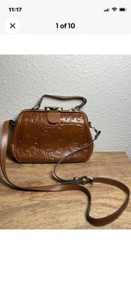Patricia Nash Gracchi Florence Tooled Leather Frame Satchel Removable Strap