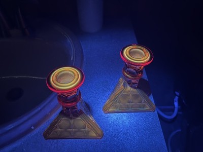 Tiara Indiana Glass Amberina Candle Stick Holders Set of 2 READ