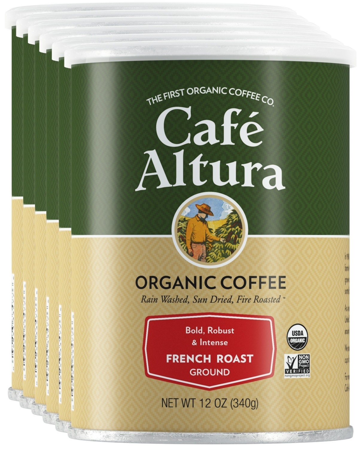 Cafe Altura Ground Organic Coffee, French Roast, 6 x 12 oz