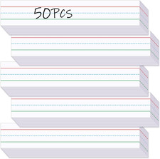 50 Pcs Ruled White Paper Sentence Strips 3"x17" for Teachers and Offices