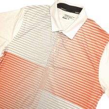 Nike Golf Polo Shirt Mens Large White Orange Striped Dri-Fit Tour Performance