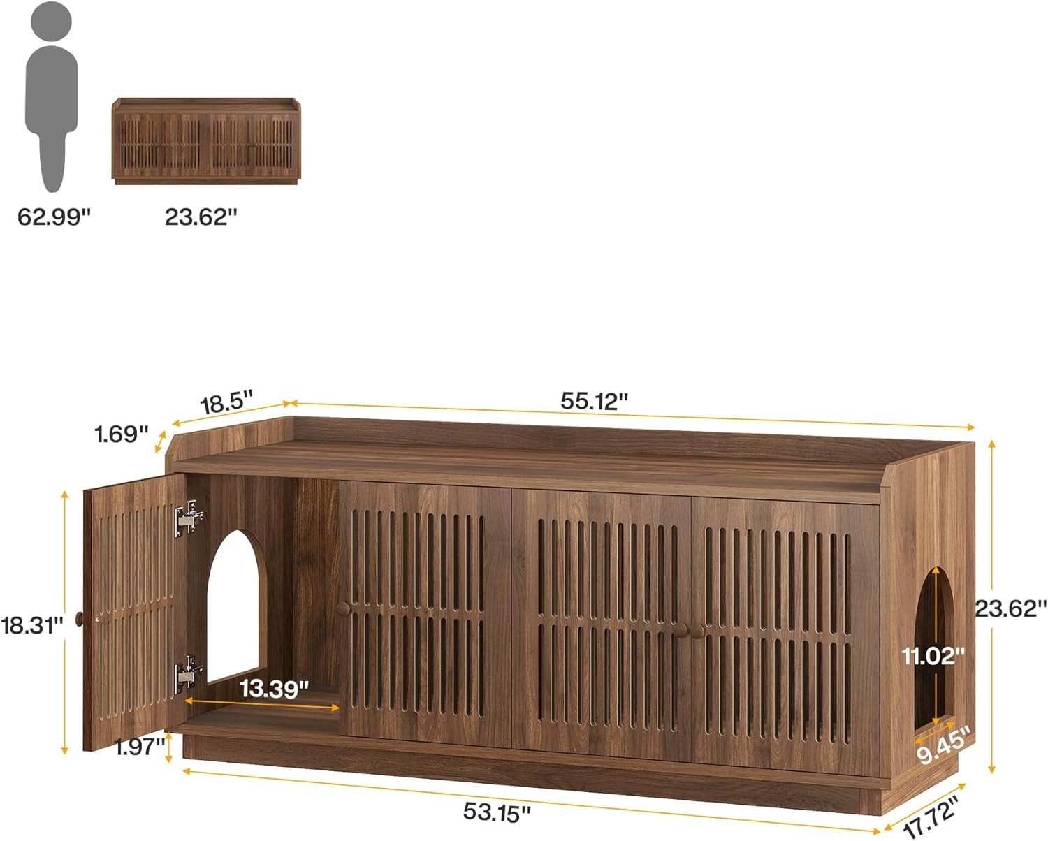 2 Cats Litter Box Enclosure, 55.1-Inch Extra Large Hidden Litter Box Furniture