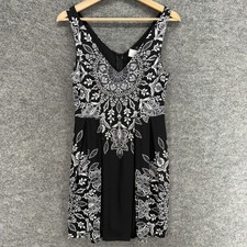 Venus Dress Women S Black Geometric Shift Midi Zipper V-Neck Sleeveless