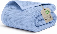 55x60 Inch Waffle Blanket 100 Percent Organic Cotton Throw Powder Blue Soft