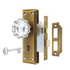 Upgraded Mortise Lock Set for Interior Door, Antique Brass Crystal Glass Door...