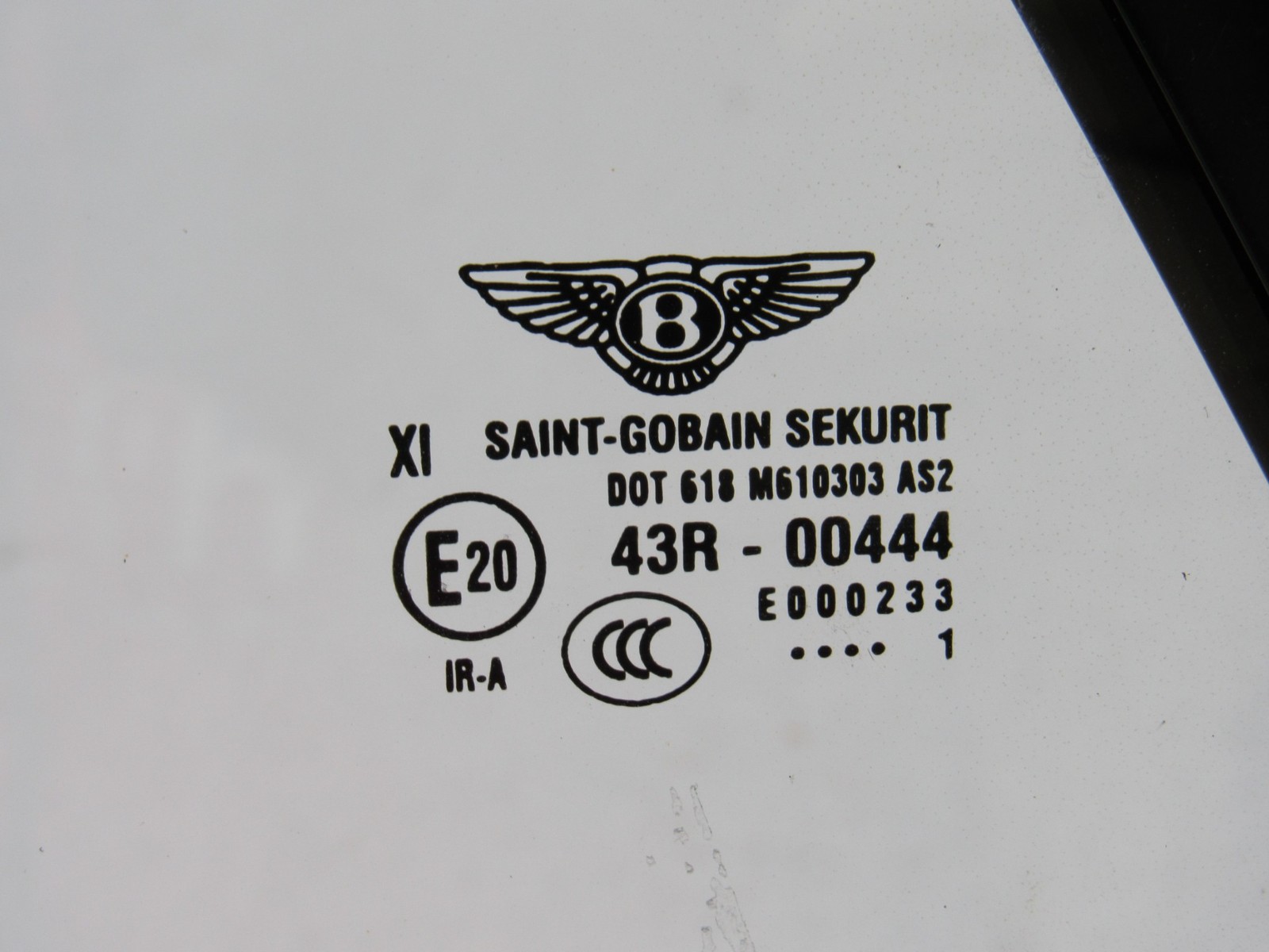 Bentley Continental GT 2012 Rear Right Passenger Quarter Window Glass 11-18 ;#3