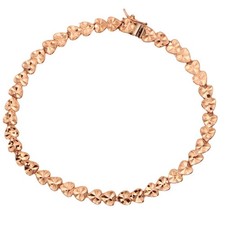14kt Rose Gold Diamond Cut Heart Charm Link Anniversary Love Bracelet 7"