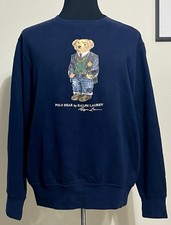 POLO RALPH LAUREN - XL - Dark Blue Cotton Blend Fleece Preppy Polo Bear Sweater
