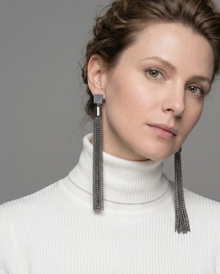 BRUNELLO CUCINELLI WOMEN'S BLACK RHODIUM TASSEL EARRINGS MSRP $2195