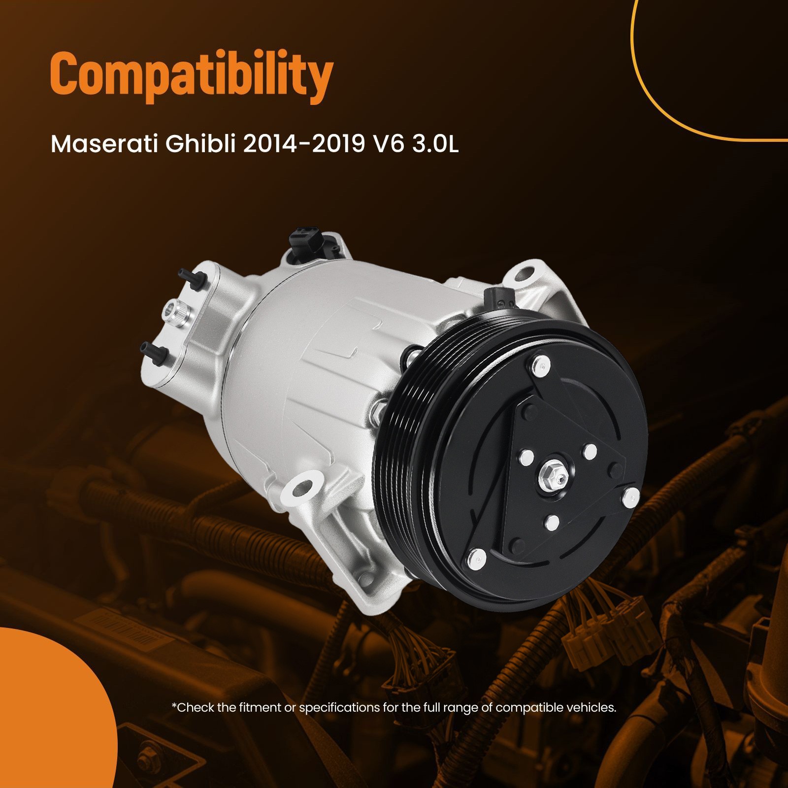 AC Air Conditioning Compressor For Maserati Ghibli 2014-2019 V6 3.0L Aluminum