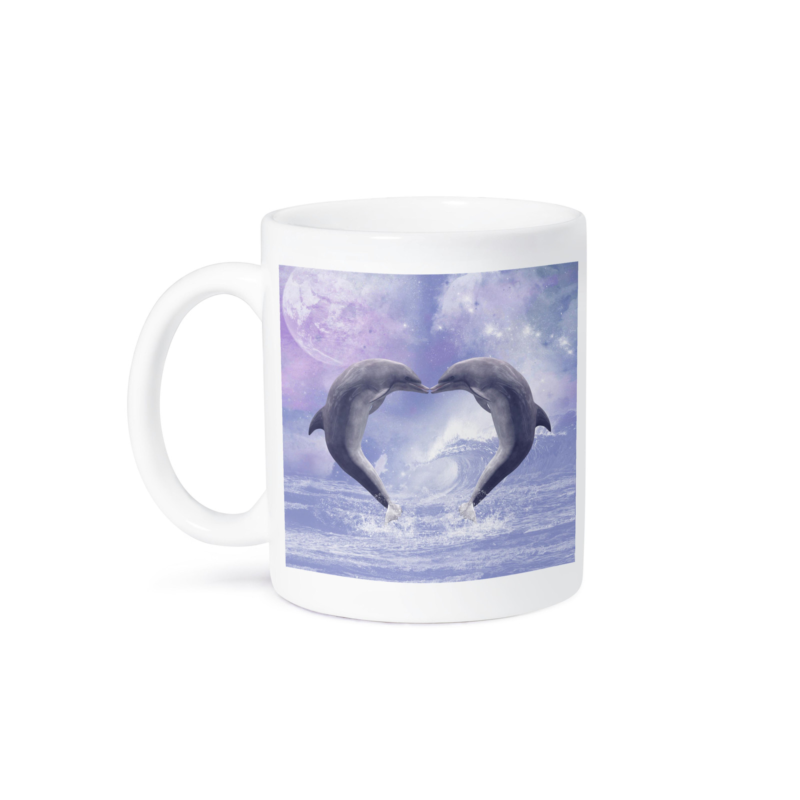 3dRose Kissing Dolphins Heart Purple Ocean Ceramic Mug
