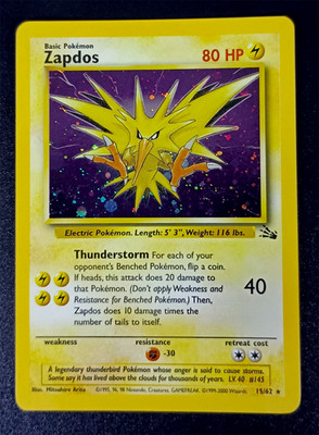 Zapdos 15/62 Holo Rare Fossil Unlimited NM with Free eBay Shipping 1a