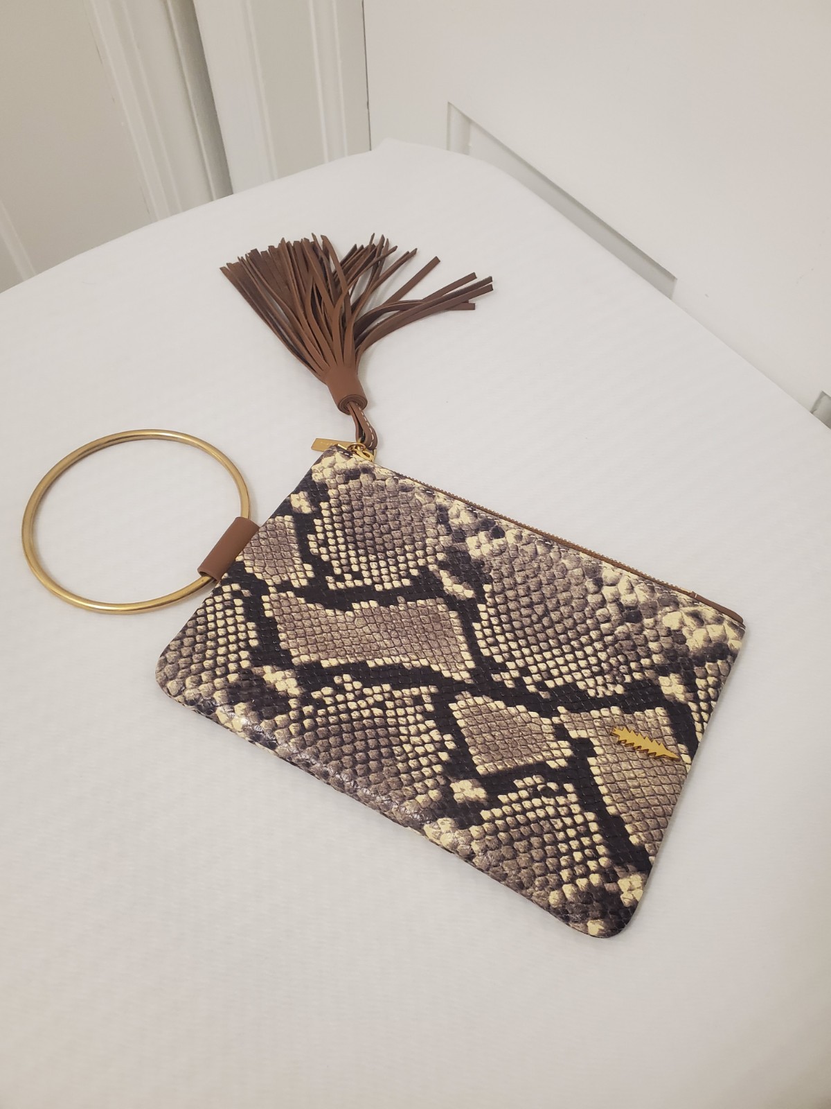 Thacker Nolita Ring Handle Tassel Python Print Em… - image 3