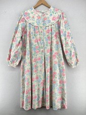 LANZ OF SALZBURG Nightgown S Floral Flannel House Dress Lounge Cotton Pink