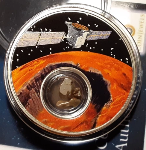 2017 NIUE-"MISSION TO MARS" 1oz Silver Proof  $2 Coin With Real *METEORITE*/ COA