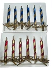 Vtg Murano Blown Glass Clip-On Candlesticks Christmas Ornaments Red Blue 12