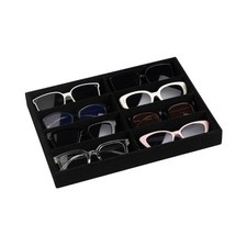 Velvet Sunglass Organizer, 8-Slot Tray, 13.3 x 9.6 x 1.5 Inches, Ink Black