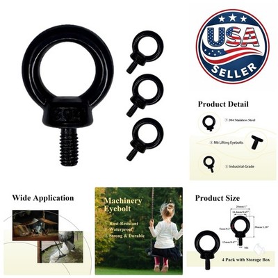 Set of 4 M6 Eye Bolts -  Stainless Steel Lifting Rings for Home Projects