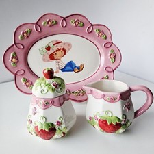 Vtg Strawberry Shortcake Tea Set Platter Creamer  Sugar Dish TCFC 4 Pieces