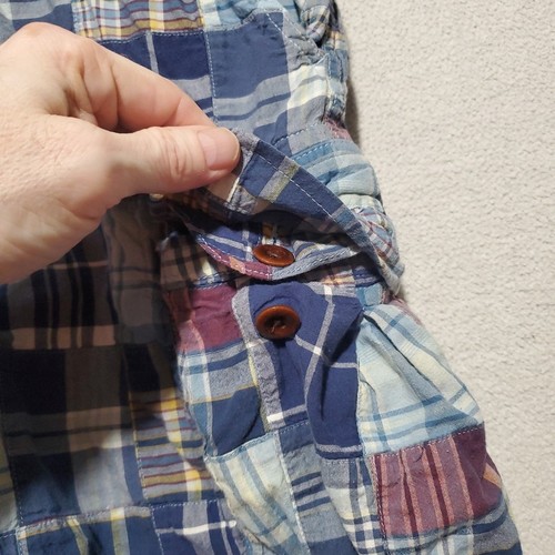 Polo Ralph Lauren Shorts Men 36 Blue Cargo Indigo Madras Plaid Patchwork VTG Dad - Picture 6 of 12