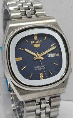 Seiko 5 Automatic 21 Jewels Day/Date Wrist Watch For Men's In Working Condition