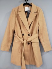 NEW LARGE Allegra K Women's PeaCoat Double Breasted TAN Camel Color Old Money