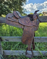 Vintage Circle Y Western Show Saddle Floral Two Tone Sterling Silver 15-15.5"
