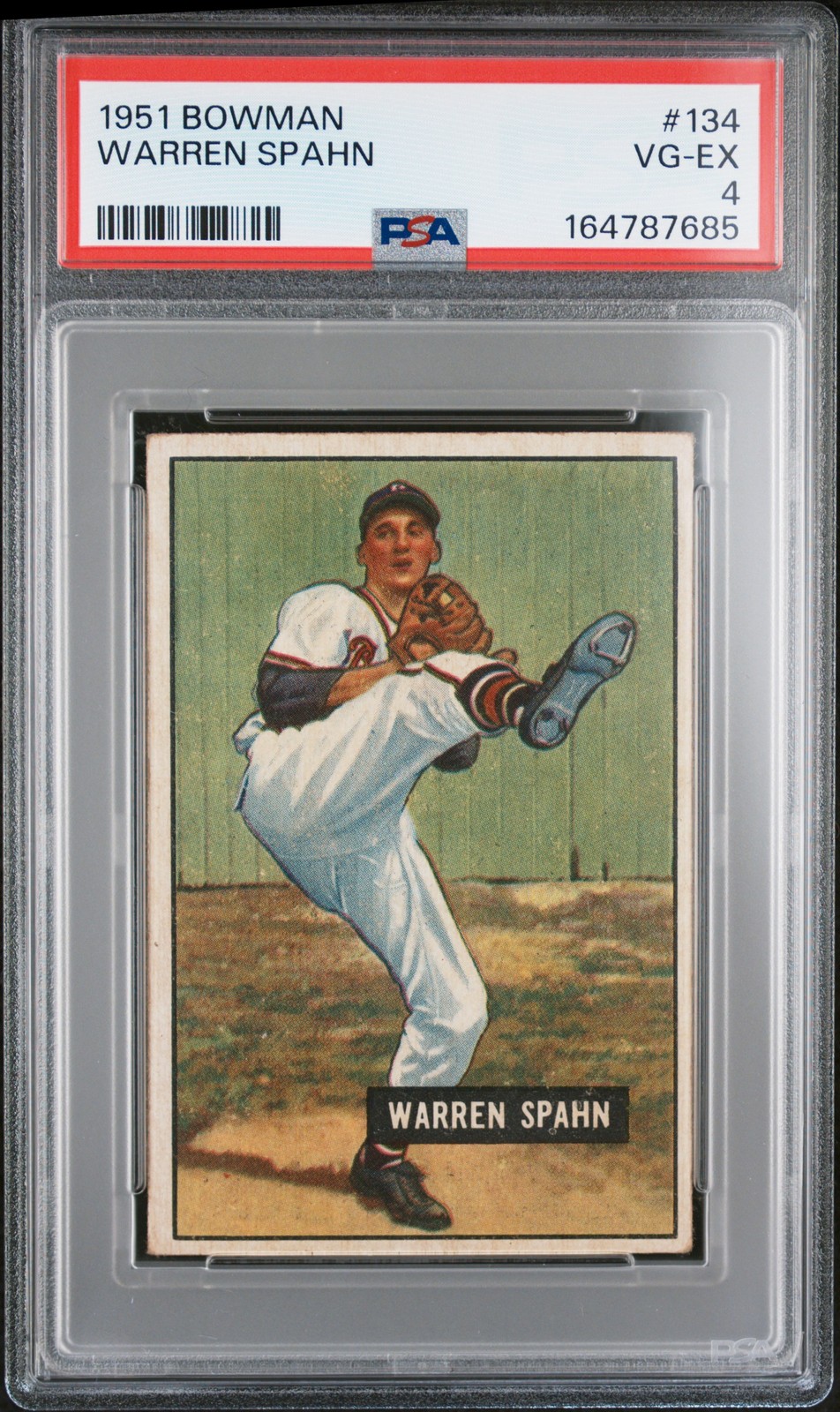 1951 BOWMAN #134 WARREN SPAHN PSA 4