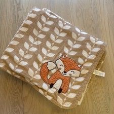 Carter s Orange Fox White Leaves Sherpa Tan Baby Blanket Fox 30" x 40"