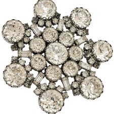 Vintage Clear Rhinestone Snowflake Starburst Brooch Pin Silver Tone