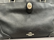 Coach Black Pebbled Satchel Top Handle Bag Gold Hardware Turn Lock Accent