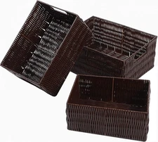NEW Elevon Handmade Rectangle Wicker Storage Baskets Organizer Bins , set of 3