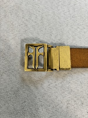 FRYE Womens Metal Logo Buckle Belt Brown Leather Reversible  display picture 1