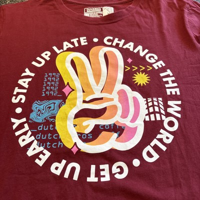Men's Large Dutch Bros Coffee Shirt Get Up Early,Stay Up Late,Change The World.